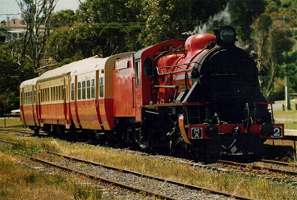 MA2 and train on the Don River 
 railway at Don Junction Tasmania